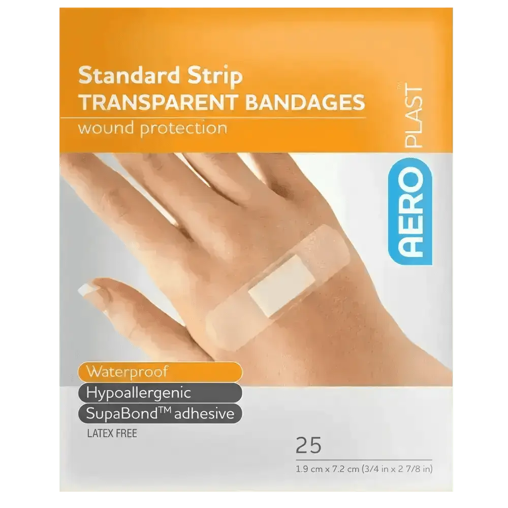 AEROPLAST Transparent Standard Strip 7.2 x 1.9cm Env/25 - Premium Transparent Bandages from AERO Healthcare - Shop now at Response Wize 