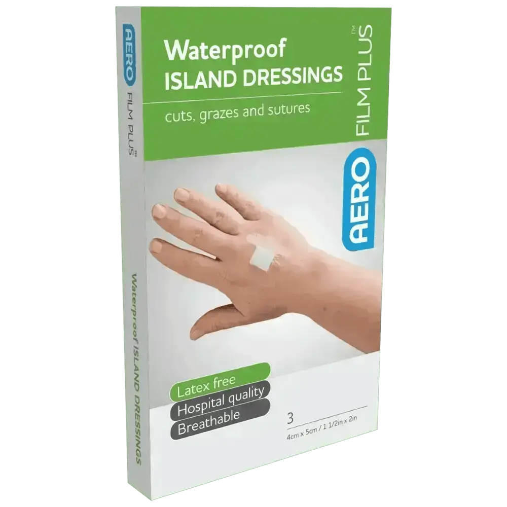 Waterproof Island Dressing 4 x 5cm Box/3 - Premium Waterproof Island Film Dressings from AERO Healthcare - Shop now at Response Wize 