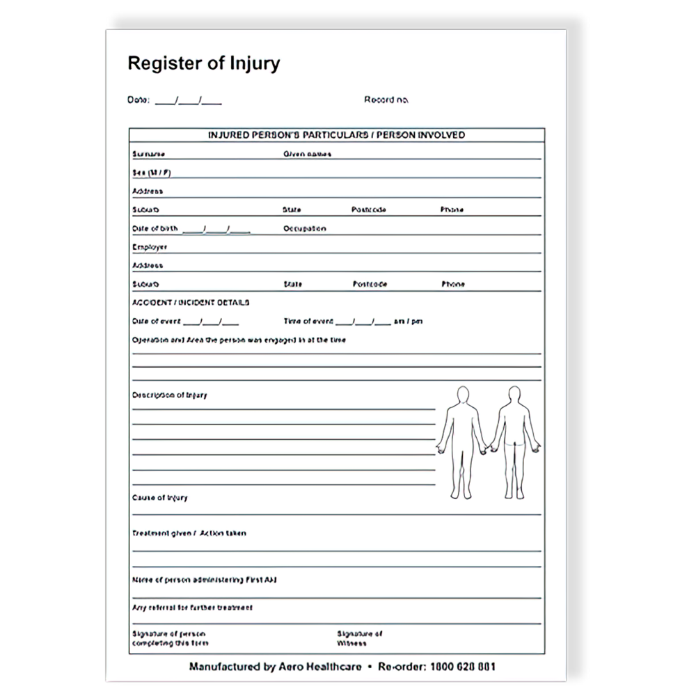 A5 Register of Injuries Duplicate Pad (25 pages) - Response Wize 