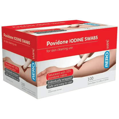 Iodine 10% antiseptic Swabs 60 x 33mm 10 pk - Premium Povidone Iodine from AERO Healthcare - Shop now at Response Wize 