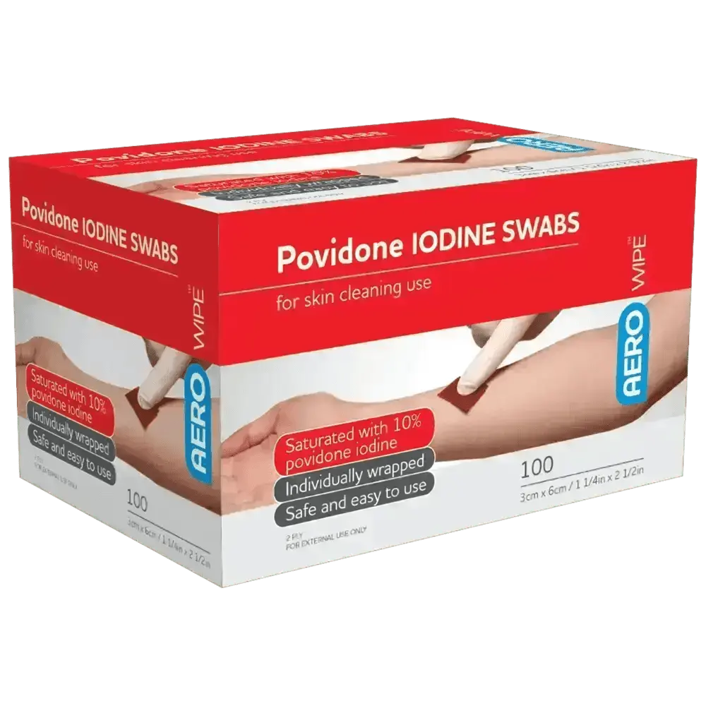 Iodine 10% antiseptic Swabs 60 x 33mm 10 pk - Premium Povidone Iodine from AERO Healthcare - Shop now at Response Wize 